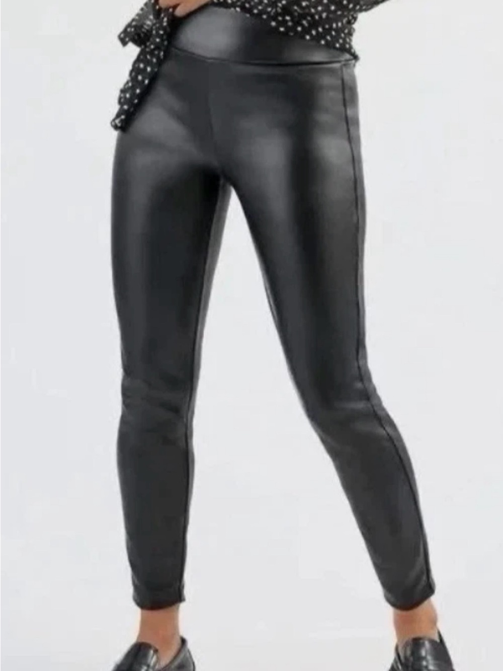 Cabi Tomboy Legging #4701 Black Faux Leather Size S Slimming Comfort Wide Band